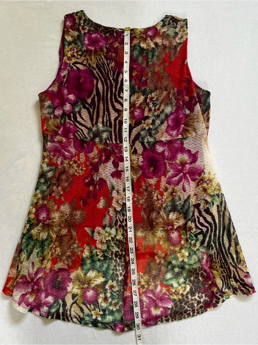 Jennie & Marlis Sleeveless Top Blouse L Floral Animal Mesh Asymmetric Boho Y2K - Picture 10 of 10